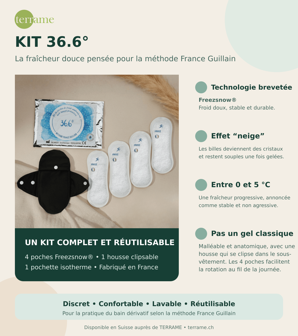 Kit bain dérivatif 36.6 avec quatre poches Freezsnow, housse et pochette